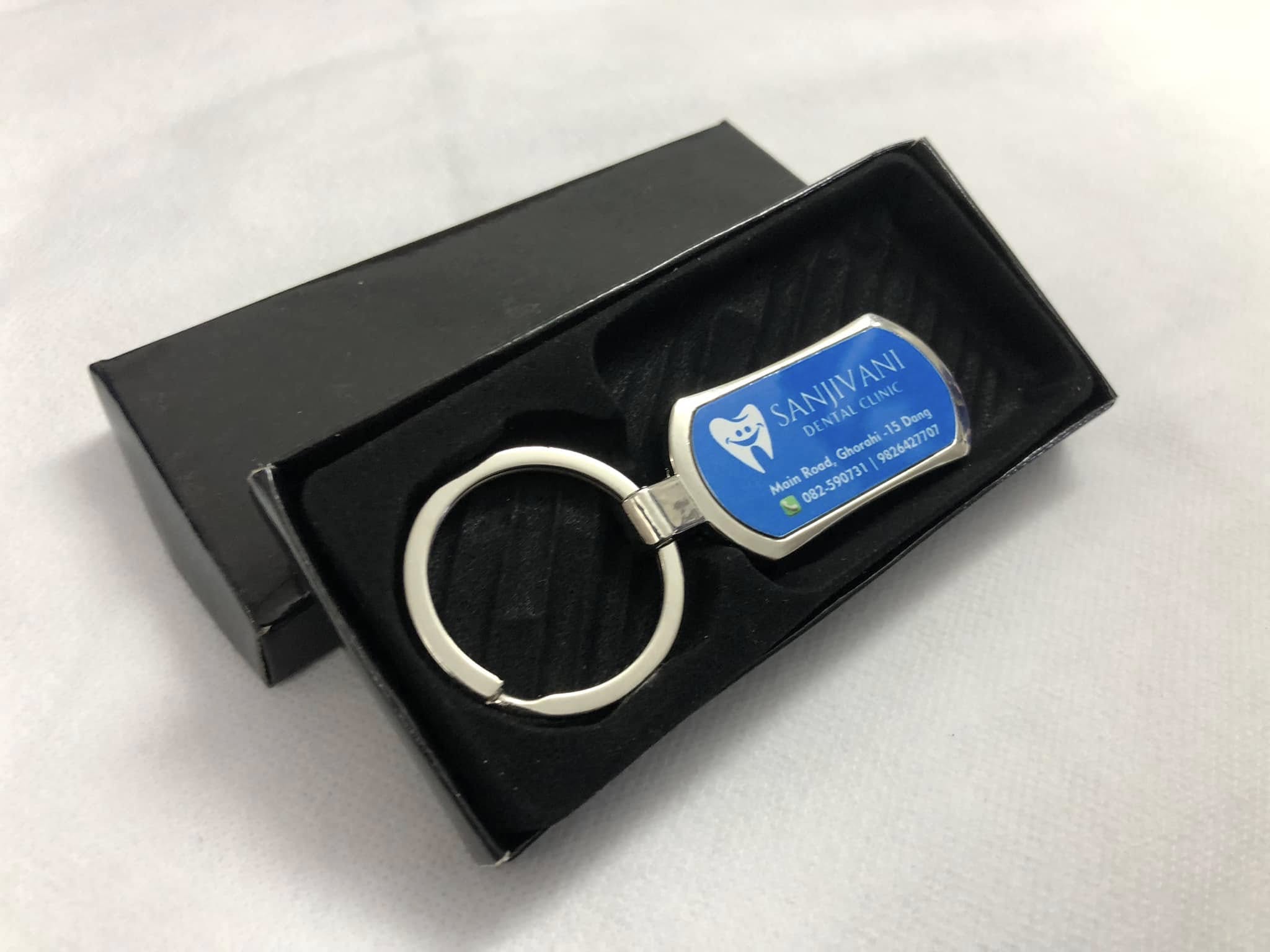 Engraved metal keyring presented in gift box